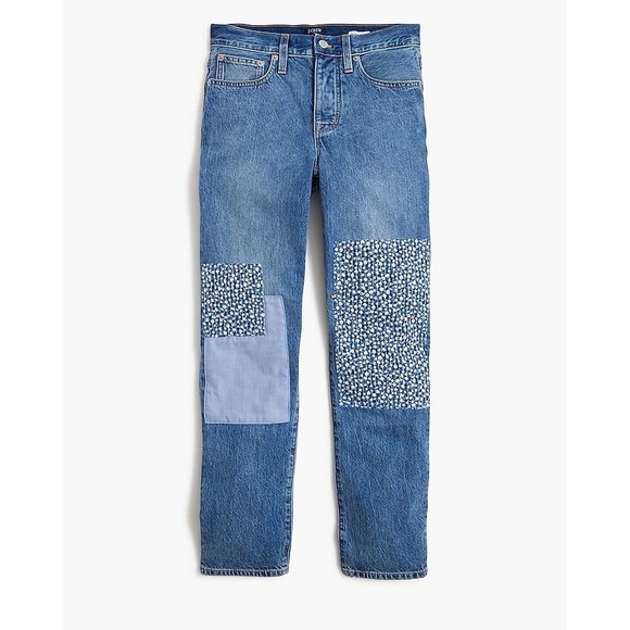 J.Crew Premium Slim Boyfriend Patched Denim Jeans Size 31 Petite Cotton NEW - Picture 1 of 11